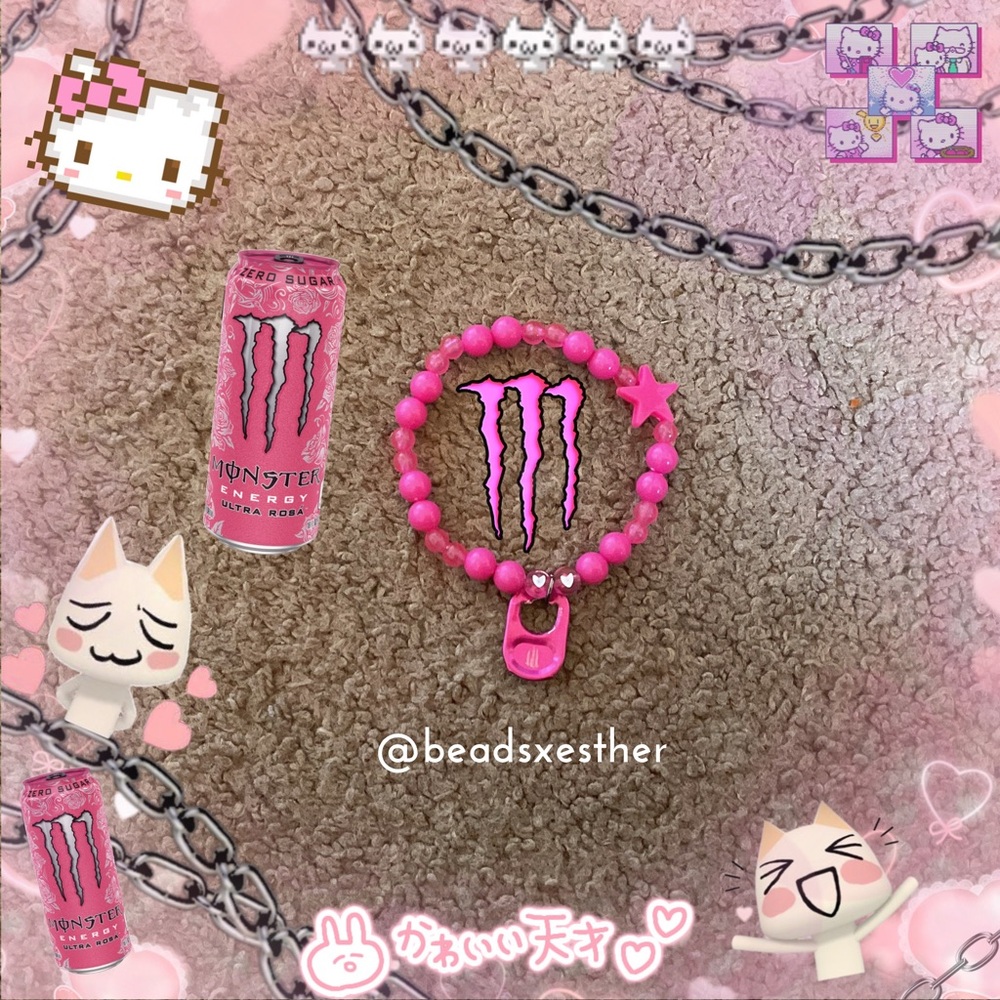 Ultra Rosa Monster Energy Beaded Bracelet